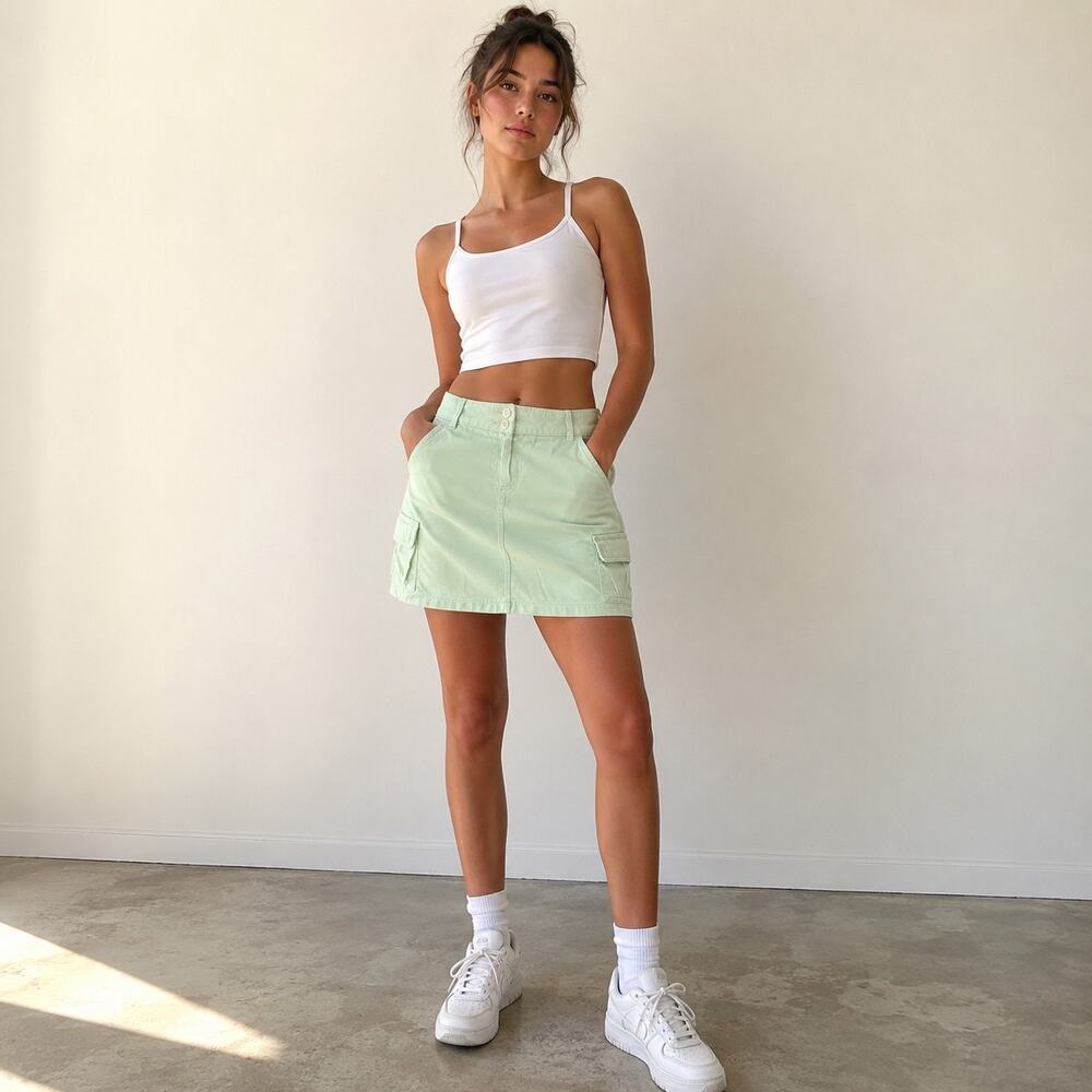Francesca's Harper Heritage Sage Green Cargo Mini Skirt Y2K Utility Cotton M
